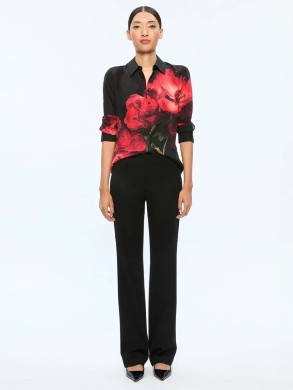 Alice + Olivia Brady Slim Peony Floral Silk Blouse size S - Picture 5 of 13